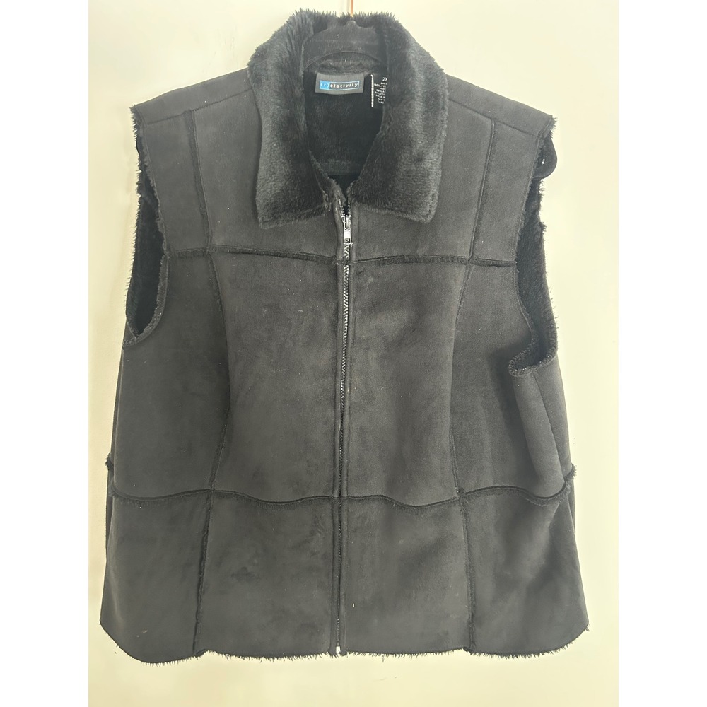 Relativity Womens Black Faux Suede Fur Lined Zip Front Vest Plus Size 2X